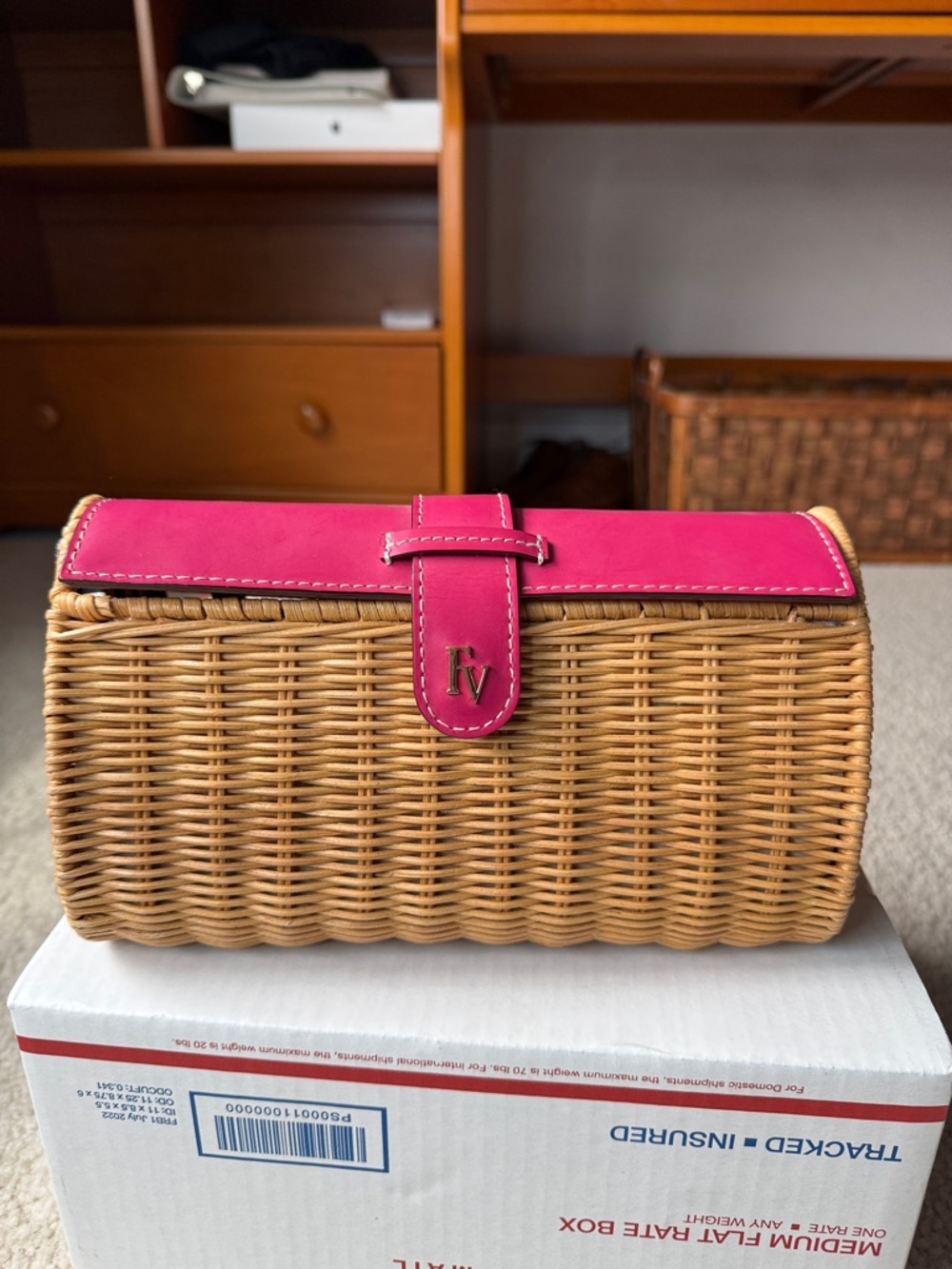 Francis Valentine wicker crossbody clutch. Brand new. Never used. No tag.